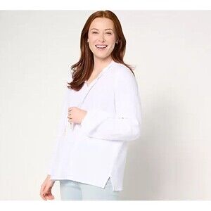 Belle Beach by Kim Gravel Peasant Top 2X White Beach Club 100% Cotton Gauze